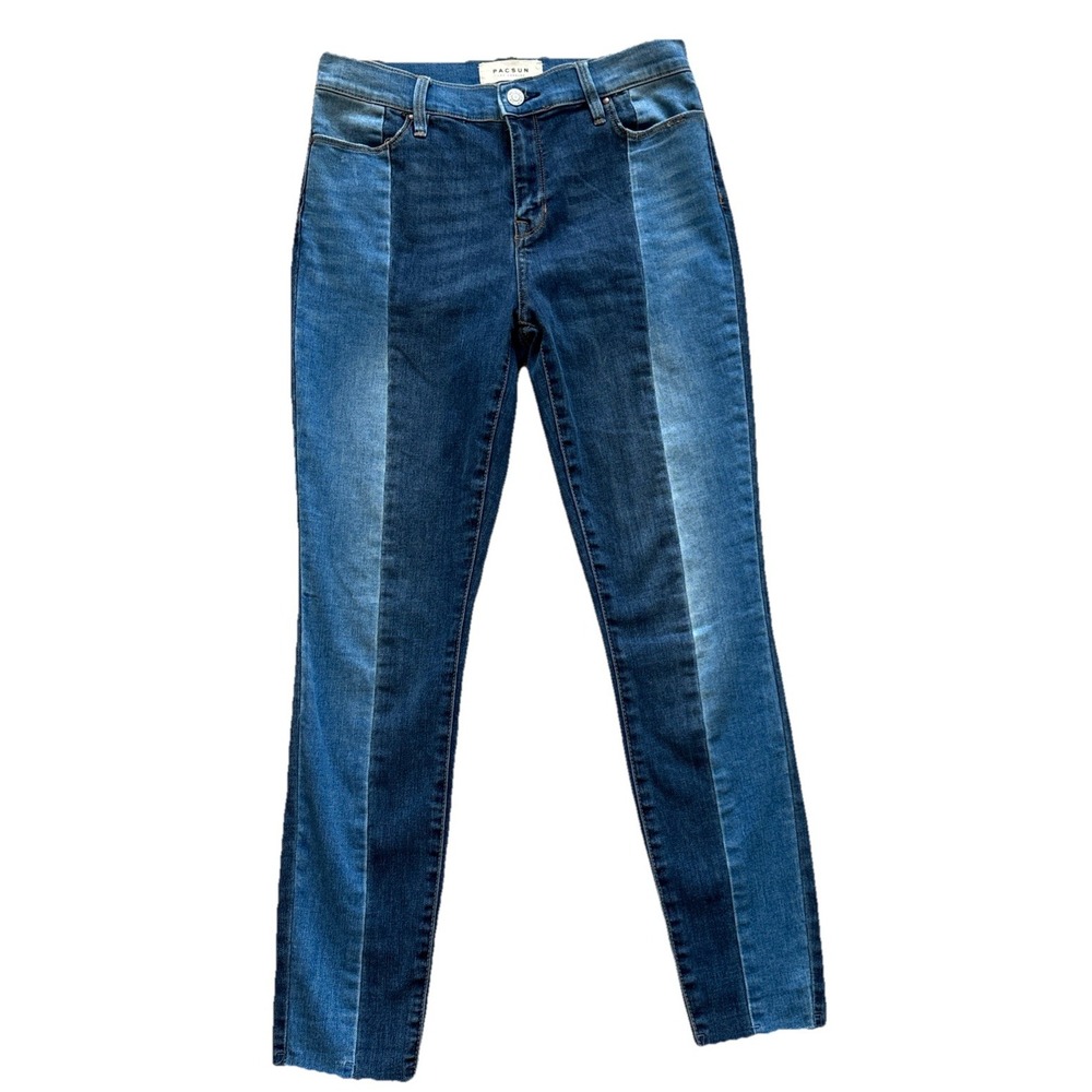 Pacsun Two-Tone Jeans High Rise Skinny Ankle Frayed Hem Denim Blue Size 25